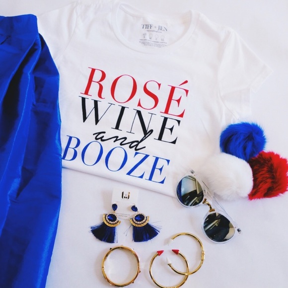 T&J Designs Tops - •Rose’ Wine and Booze• Graphic Crew Neck Tee